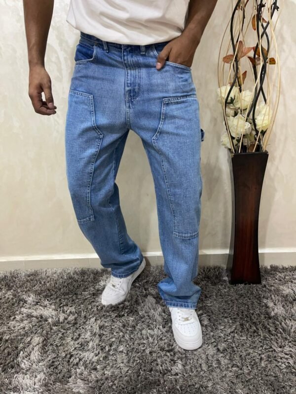 Men's Non-Stretch Relaxed Fit Wide-Leg Baggy Jeans Pants - Image 2