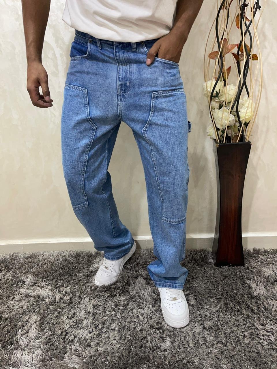 Men's Non-Stretch Relaxed Fit Wide-Leg Baggy Jeans Pants - Image 2