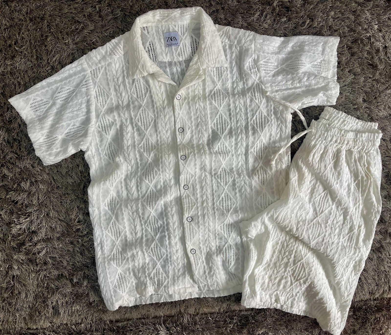 Men's 2 Piece Textured Outfits Beach Button Down Short Sleeve Shirt and Short Sets - Image 4