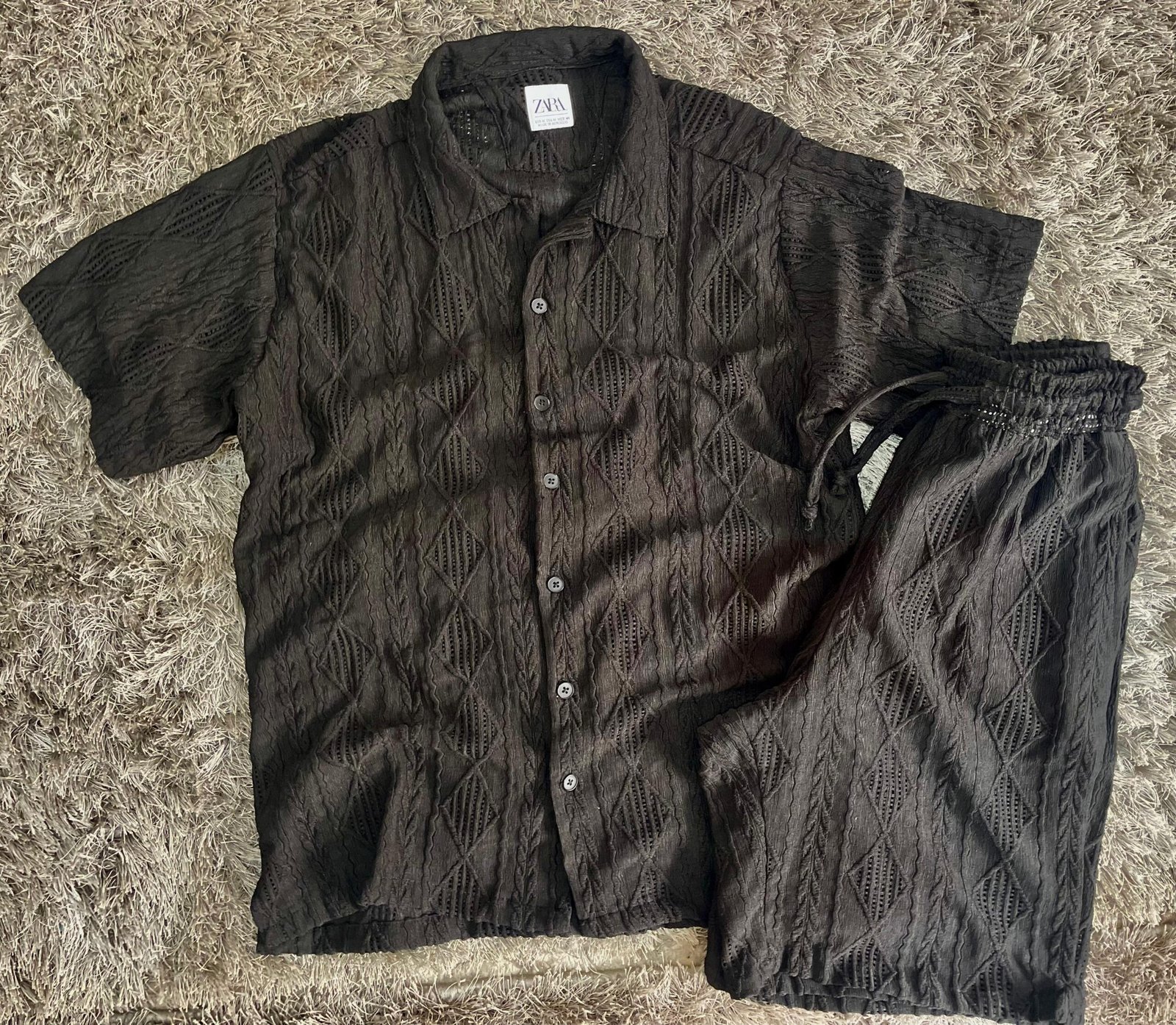 Men's 2 Piece Textured Outfits Beach Button Down Short Sleeve Shirt and Short Sets
