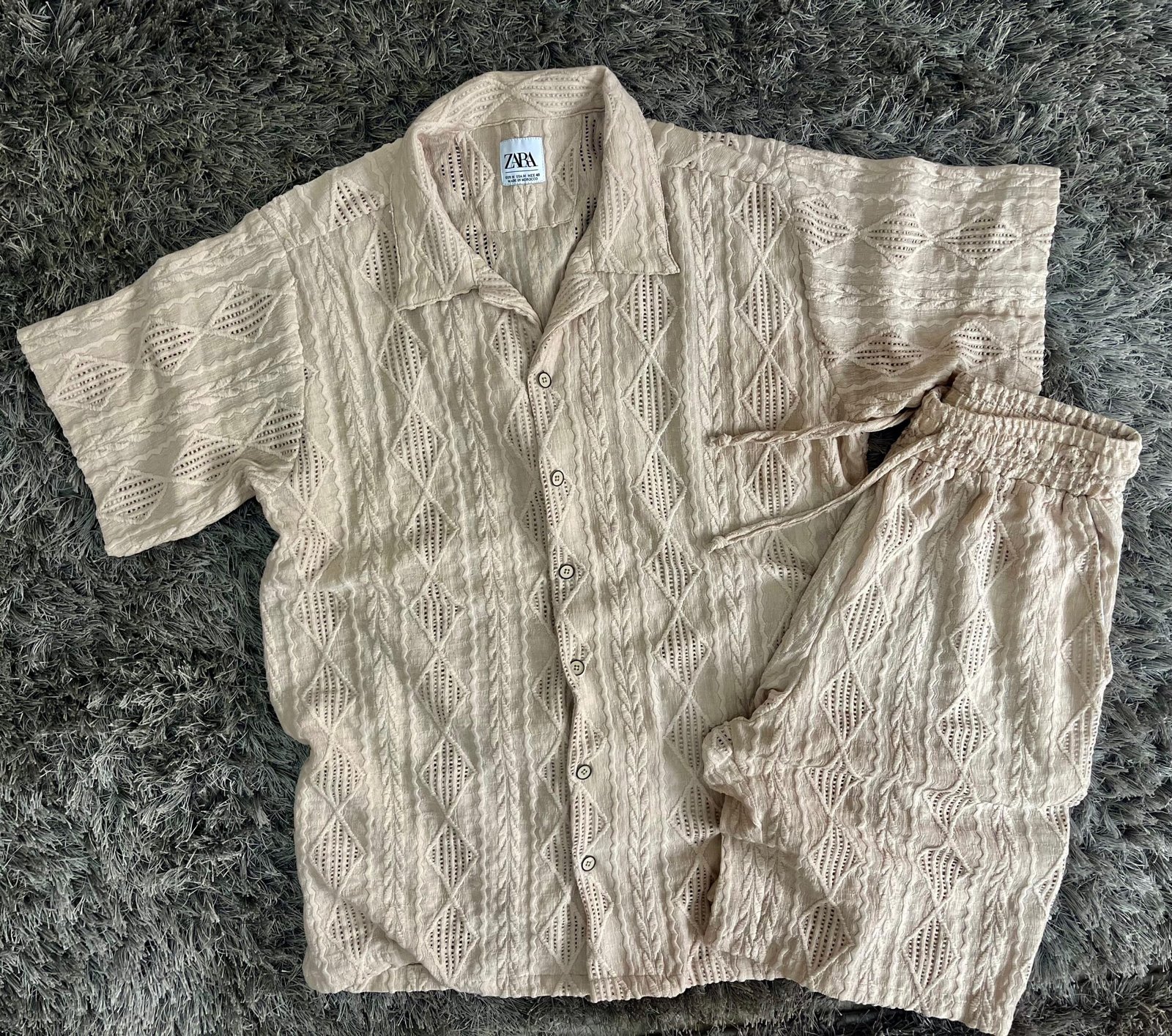 Men's 2 Piece Textured Outfits Beach Button Down Short Sleeve Shirt and Short Sets - Image 2