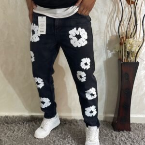 Men Flower Print Graphic Jeans
