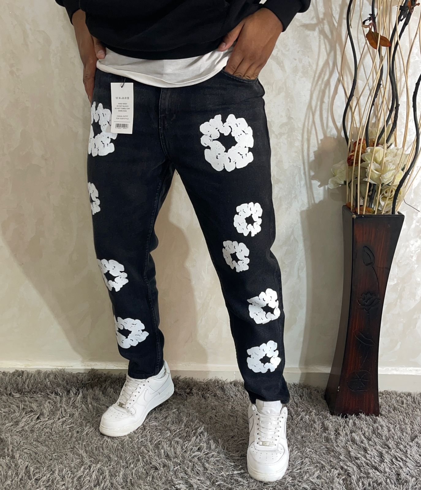 Men Flower Print Graphic Jeans