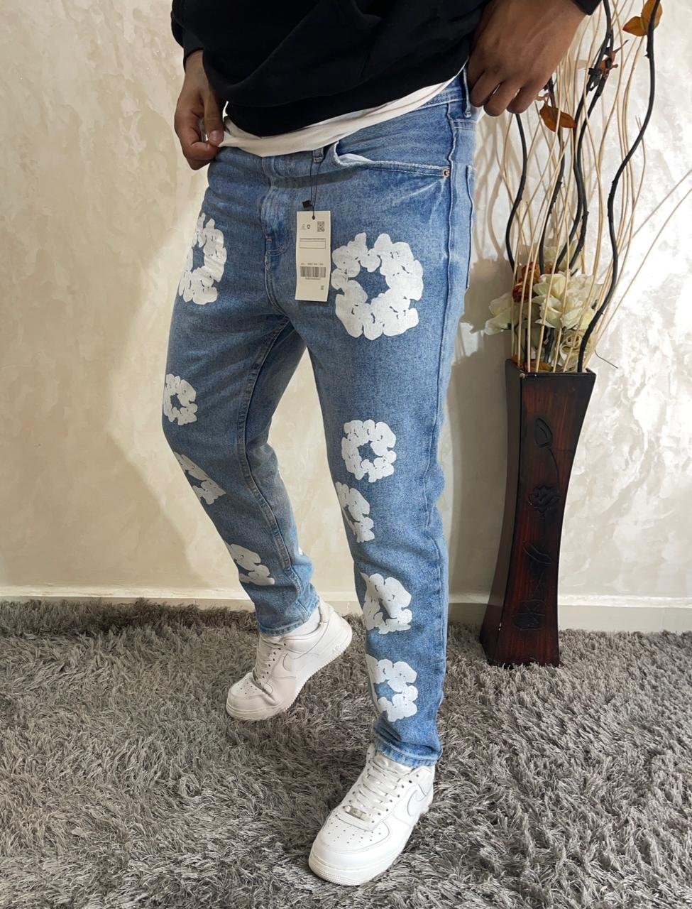Men Flower Print Graphic Jeans - Image 8