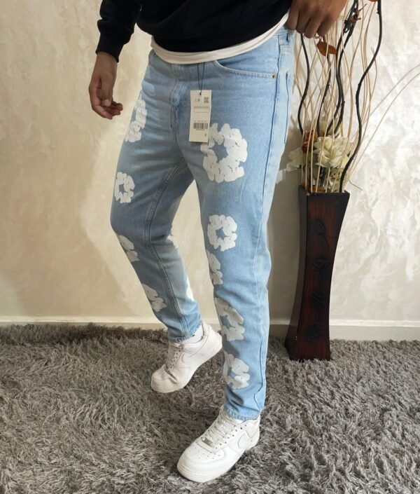 Men Flower Print Graphic Jeans - Image 4