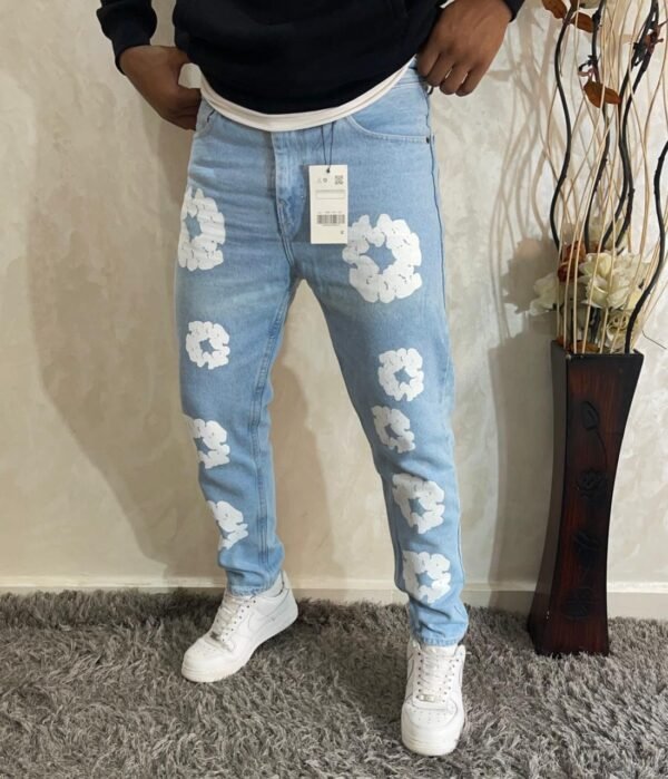 Men Flower Print Graphic Jeans - Image 3