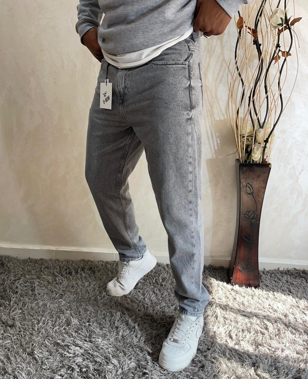 Men's Non-Stretch Loose Fit Boyfriend Jeans Pants Grise - Image 2