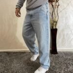 Men's Baggy Hip Hop Jeans Wide Leg Skater Denim Pants Casual Loose Fit Long Trousers Streetwear