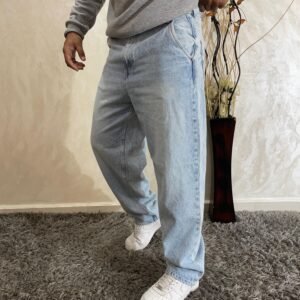 Men's Baggy Hip Hop Jeans Wide Leg Skater Denim Pants Casual Loose Fit Long Trousers Streetwear