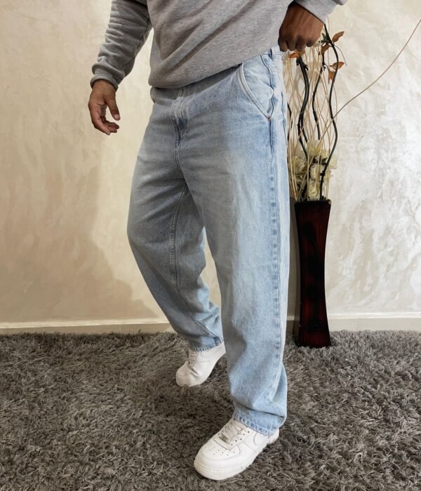 Men's Baggy Hip Hop Jeans Wide Leg Skater Denim Pants Casual Loose Fit Long Trousers Streetwear