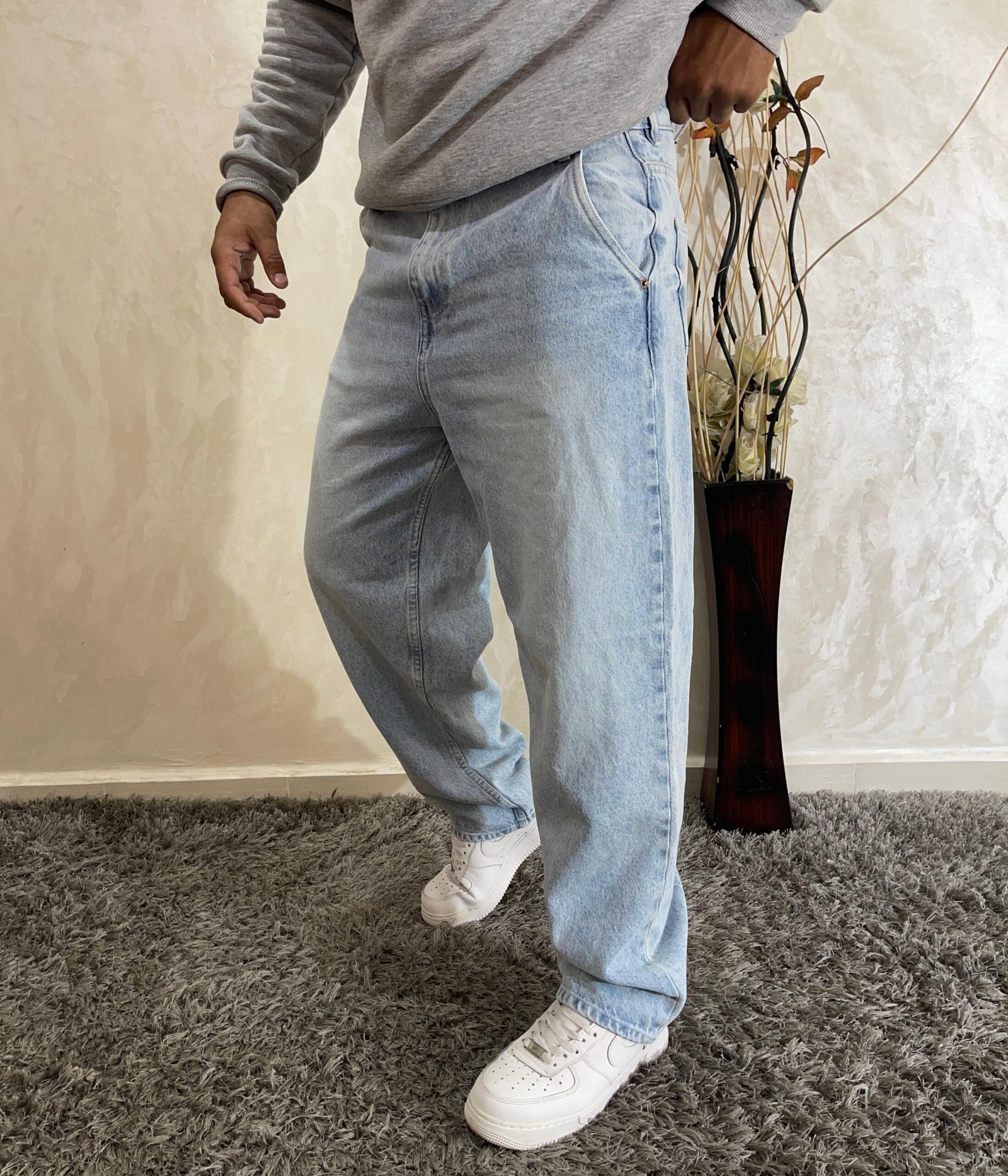 Men's Baggy Hip Hop Jeans Wide Leg Skater Denim Pants Casual Loose Fit Long Trousers Streetwear
