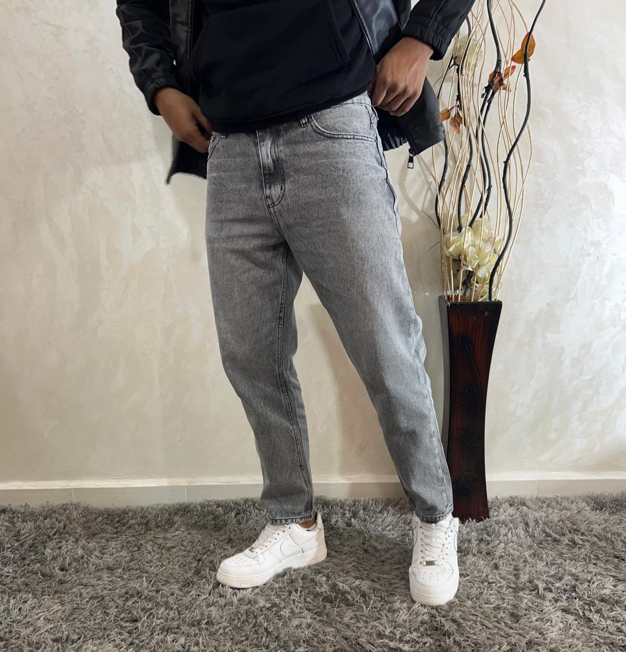 Men's Non-Stretch Loose Fit Cropped Jeans Pants Style - Image 3