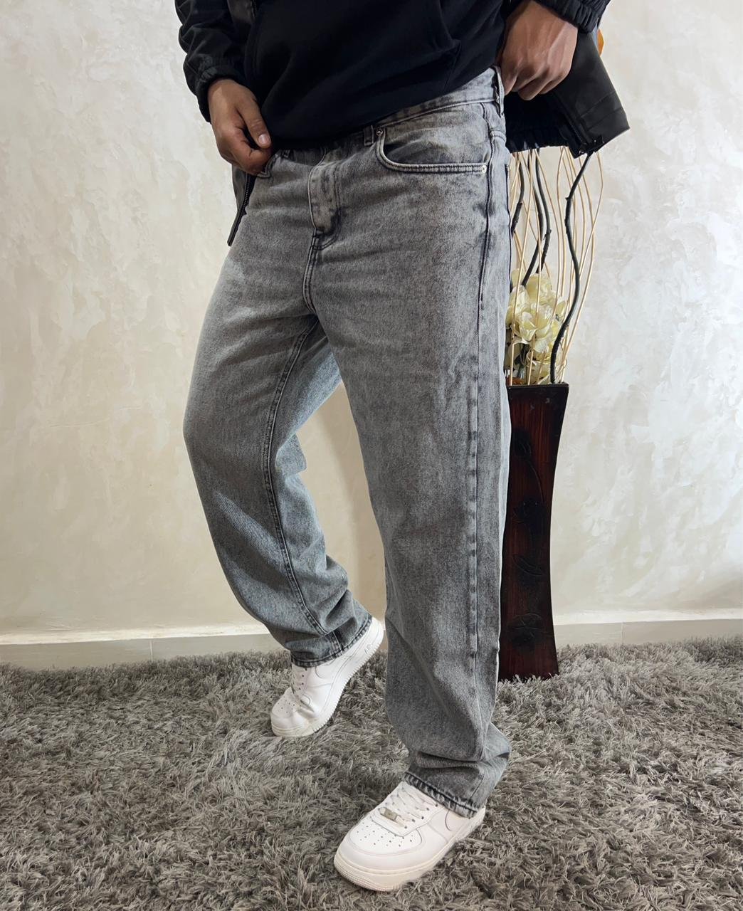 Men's Baggy Hip Hop Jeans Wide Leg Denim Pants Casual Loose Fit Style