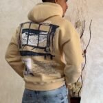 Mens Hoodies Beige Oversized Cotton Sweatshirt