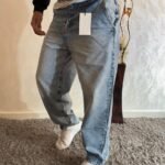 Men's Baggy Hip Hop Jeans Wide Leg Skater Denim Pants Casual Loose Fit Long Trousers V3
