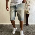 Baggy Jean Shorts for Men Casual Loose Fit Hip Hop Denim Shorts
