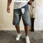 Baggy Jean Shorts for Men Casual Loose Fit Hip Hop Denim Shorts BLEU DIRTY