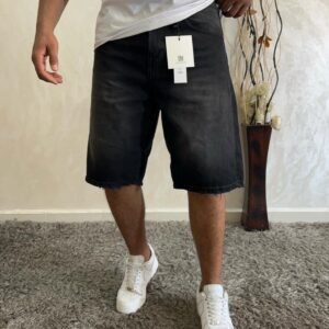 Baggy Jean Shorts for Men Casual Loose Fit Hip Hop Denim Shorts noir