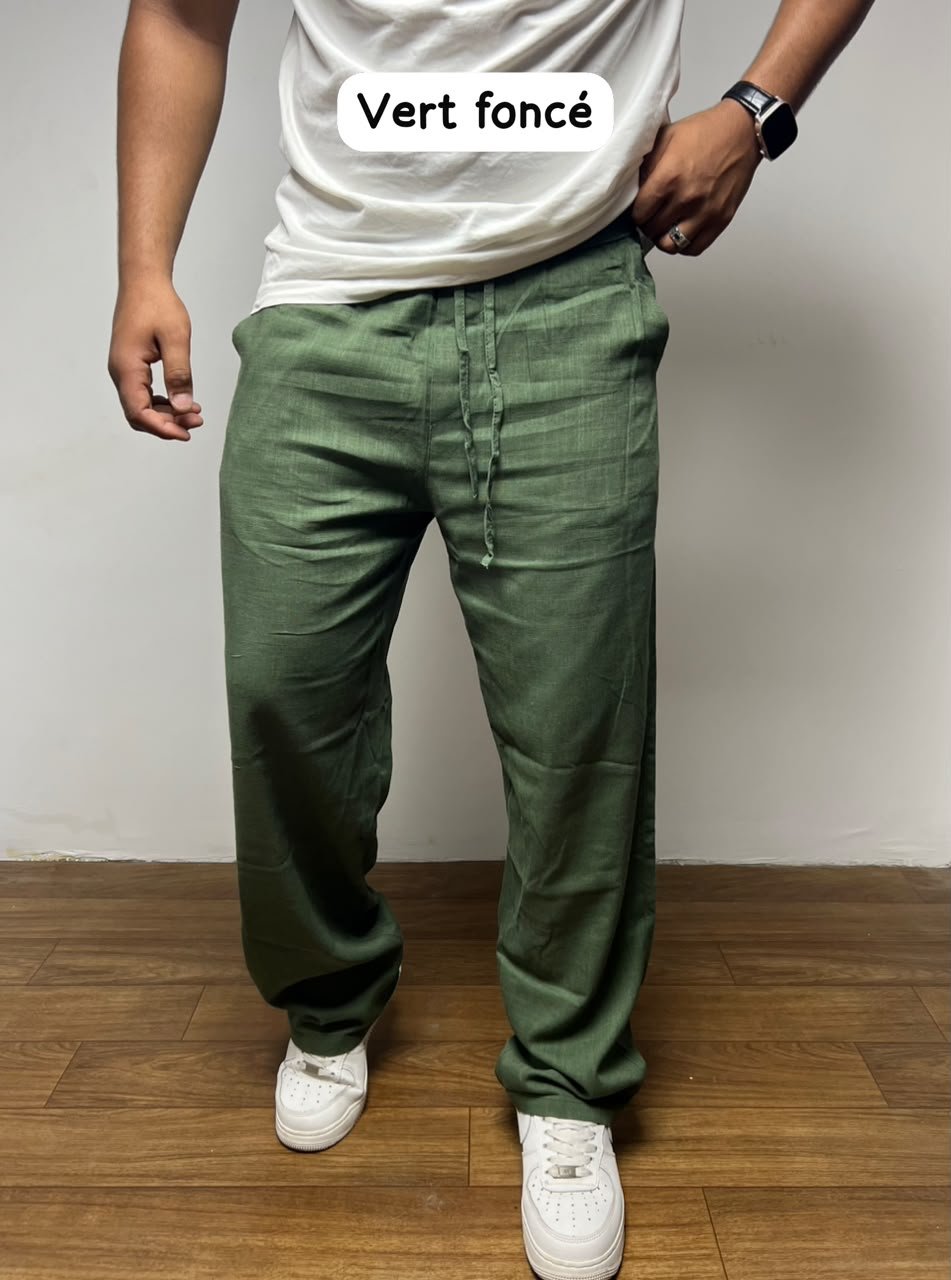 Pantalon Décontracté en Lin pour Homme – Style d'Été Confortable VERT
